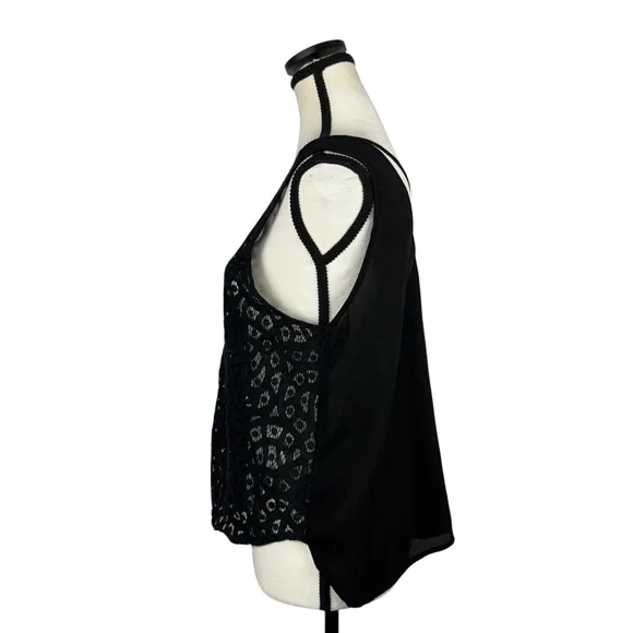 Black Lace Sleeveless Blouse Sheer Crochet Cutout Boho Goth Festival Clubwear M - Picture 4 of 11
